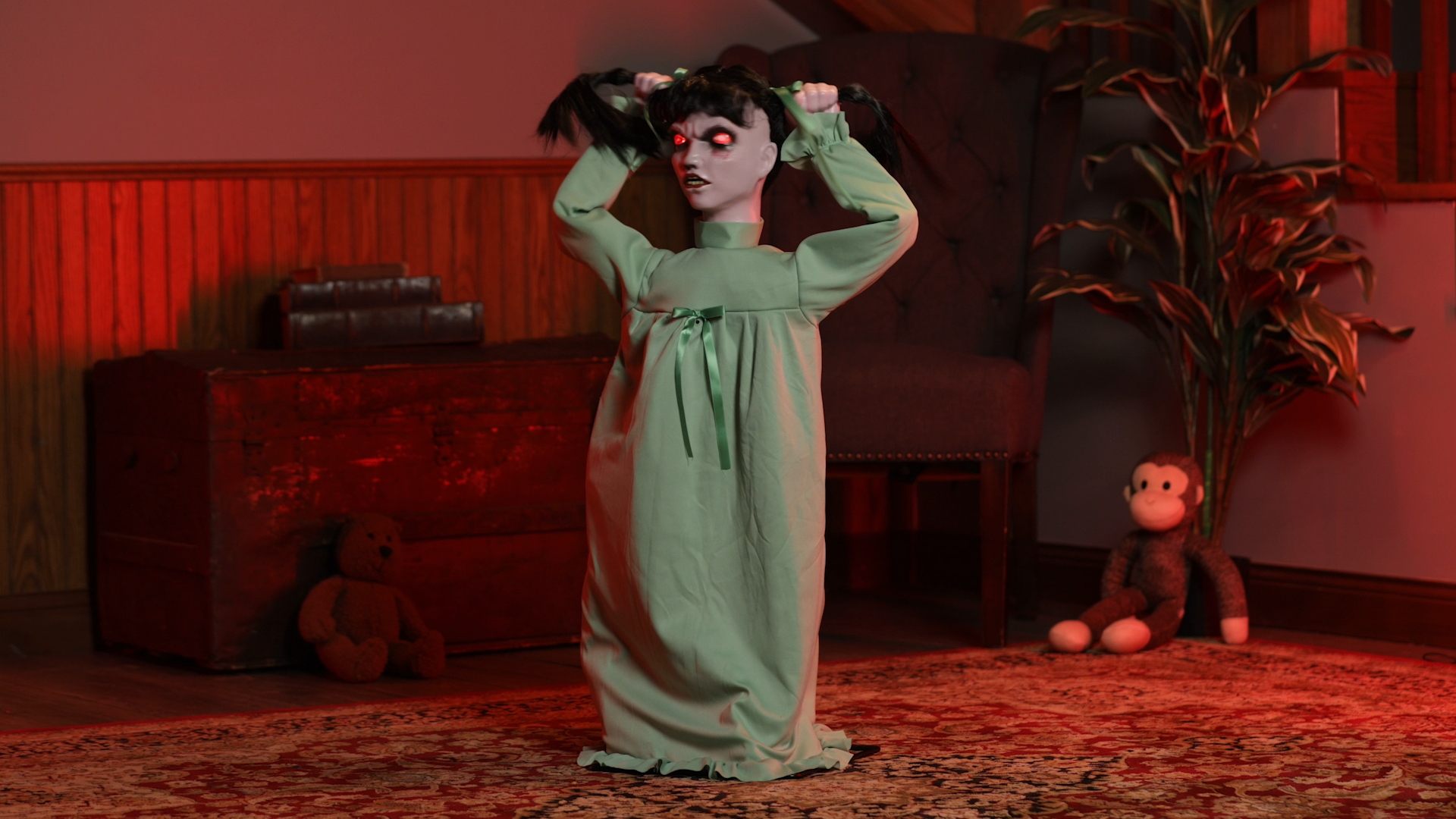 FUN99699 3 ft Tantrum Tina the Disturbing Doll Animatronic Decoration Fixed